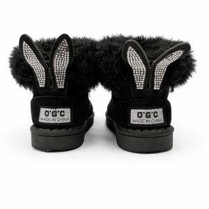 Black Faux Fur Bunny Boots – Kids Size 9